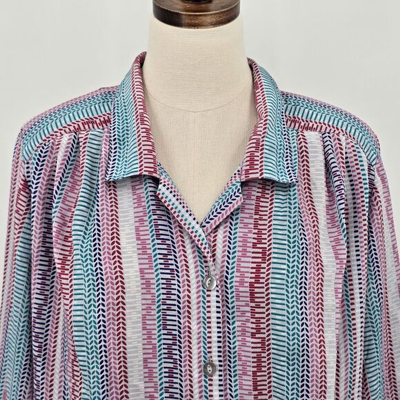 1980's Pykette Secretary Blouse Larger See Measurement Colorful Long Sleeve - Picture 1 of 6